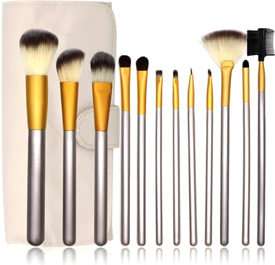 Dailygoods- Make-upkwasten Set 12 Stuks - Professionele Kwasten voor Oogschaduw/Wenkbrauwen/Foundation - Duurzaam - Milieuvriendelijk - Kwaliteit voor Elke Gelegenheid - Cosmeticakwas