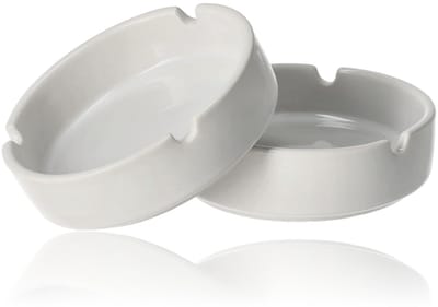 Asbak voor Buiten – Set van 2 – Stormasbak – Wit Keramiek – Ø 8,8 cm – Rond – Terrasasbak – Asbak Buiten