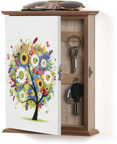Dailygoods- Sleutelkast Vintage Wit - Sleutelhouder - Wandorganizer - 6 Haken - Hout - 20 x 26 x 6 cm