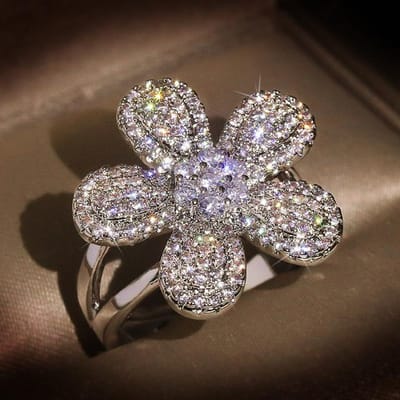 925 Zilver Persoonlijkheid Overdreven Aaa Zirkoon Ringen Voor Vrouwen Luxe Zirkonia Elegante Grote Bloem Verloving Trouwring Resizable