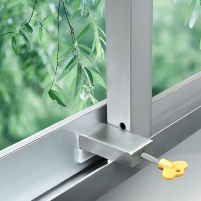 Set van 2 Aluminium Veiligheidsloten voor Schuiframen met Sleutel en Kinderbeveiliging Limiter