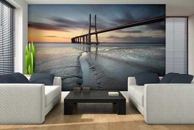 City Bridge Beach Sun Portugal Sunset Photo Wallcovering