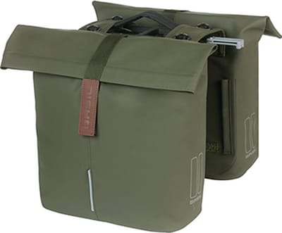 Basil City - Dubbele Fietstas MIK - 32 liter - Moss green - Waterafstotend - Reflectiedetails