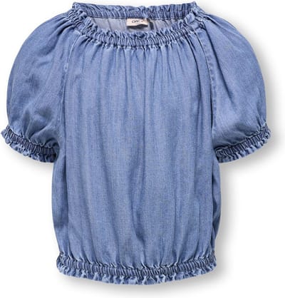 ONLY KOGYOSHI S/S RUFFLED DNM SHIRT Meisjes Blouse - Medium Blue Denim - Maat 128