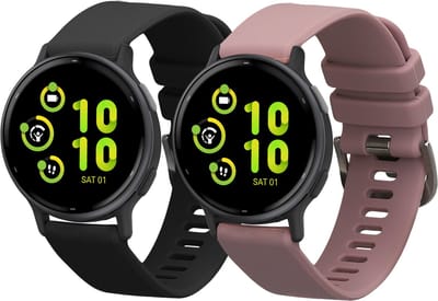 kwmobile 2x horlogebandjes geschikt voor Garmin vivoactive 5 / active 5 bandje - Smartwatch bandjes van TPU - Activity tracker horloge band in zwart / lavendel