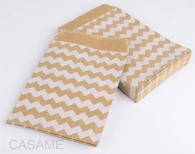 Kraft Cadeauzakje Met Zigzag Strepen 13x18 cm - 10 Stuks Cadeau Verpakking Kraft Kleur Met Wit
