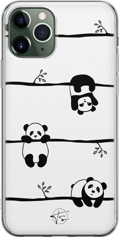Hoesje geschikt voor iPhone 11 Pro Max - Panda - Soft Case - TPU - Print - Zwart - Mooie Telefoonhoesjes