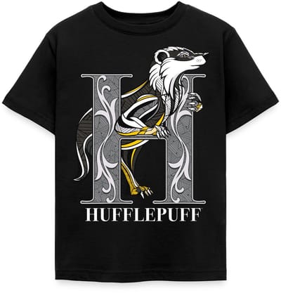 Harry Potter Hufflepuff Coat of Arms Monochrome T-Shirt Kinderen