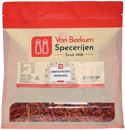 Van Beekum Specerijen - Bird's Eye Chili Peper Heel - 300 Gram (hersluitbare stazak)