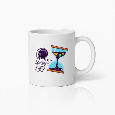 Astronaut en Kosmische Zandloper Mok – Unieke Ruimte-Thema Koffiebeker voor Sci-Fi Fans