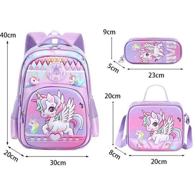 3 STUKS Kinderen Schooltassen voor Meisjes Cartoon Eenhoorn Prinses Rugzakken Basisschool Groep 1 Leerlingen Waterdichte Boekentas white