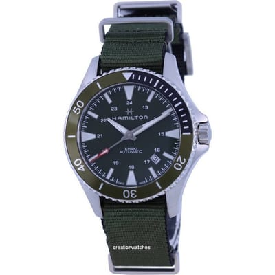 Hamilton Khaki Navy Serie Automatisch Mechanisch Uurwerk Scuba Groen Duiksport Horloge 40mm Groen Wijzerplaat Roestvrijstalen Kast NATO Band H82375961 Regular Watch Box,Green Dial black