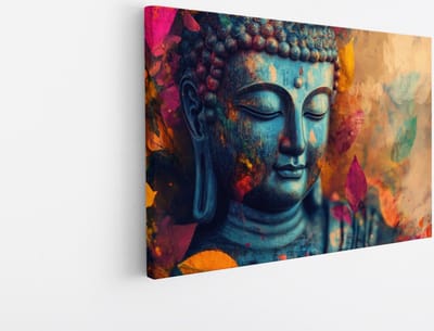 Saammp Canvas Schilderij - Boeddha met herfst bladeren - Natuur - 45x30 - Foto op canvas - Wanddecoratie - Muurdecoratie Woonkamer - Canvas schilderijen