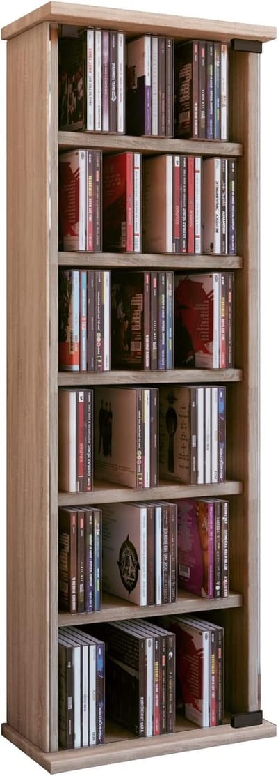 Houten CD DVD Opbergkast met Glazen Deur Sonoma Eiken Kleur