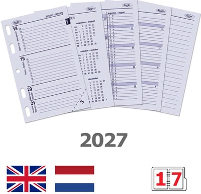 Kalpa 6247-27 104 x 68 mm Mini Agenda Organizer Inzetstukken 1 Week per 2 Paginas NL EN 2027