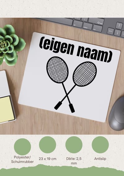 Akyol - 2 badminton rackets met eigen naam Muismat - Badminton - badmintonner - sport - verjaardag cadeau - kado - geschenk - 23 bij 19 cm
