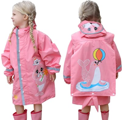 Oneay Kinder cartoon regenjas – Waterdichte regenponcho met ruimte voor een rugzak – Maat S (2-4 jaar) – Roze