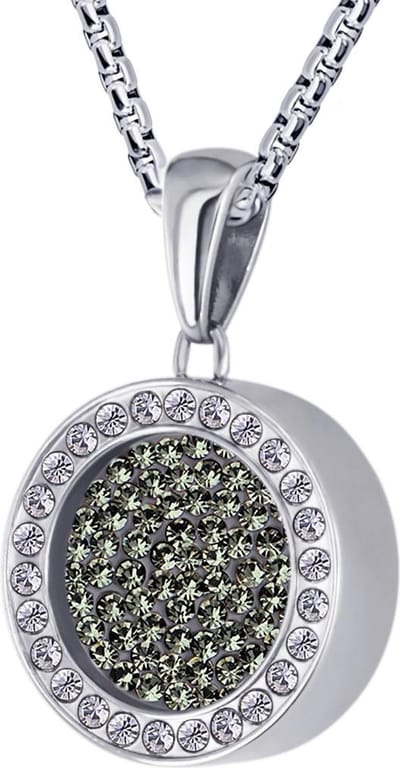 Quiges 12mm Mini Munt Hanger Zilverkleurig RVS Glans met Zirkonia Olijfgroen Munt en Box Ketting Ankerketting 42-46cm