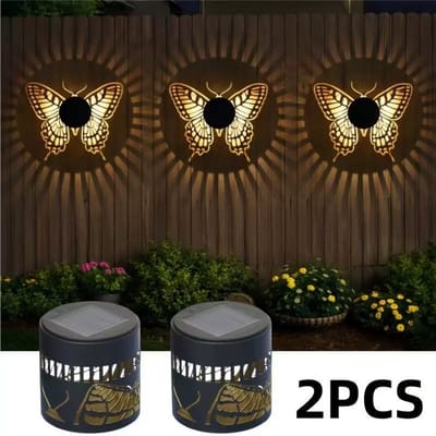 Set van 2 solar omheining lampen - gevoed door metalen zonne energie - outdoor balkon stap wandverlichting - waterdichte omheining lampen - tuin palen - familie terras achtertuin - gazon decoratie