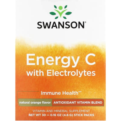 Energy C, met Elektrolyten, Natuurlijke Sinaasappel, 30 Stick Packs, 4.6G (0,16 oz) Elk