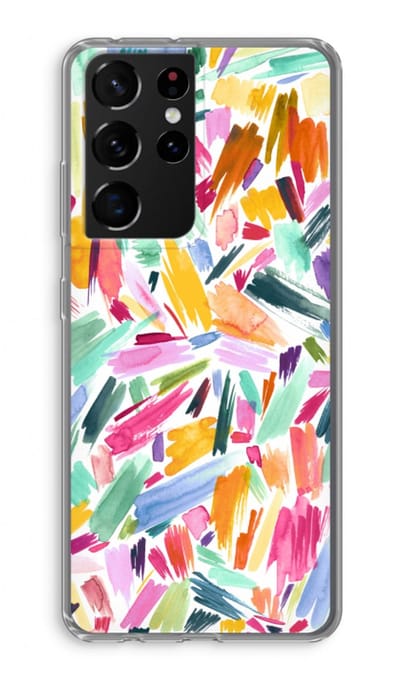 Hoesje geschikt voor Samsung Galaxy S21 Ultra hoesje - Watercolor Brushstrokes - Soft Cover Telefoonhoesje - Bescherming aan alle Kanten en Schermrand