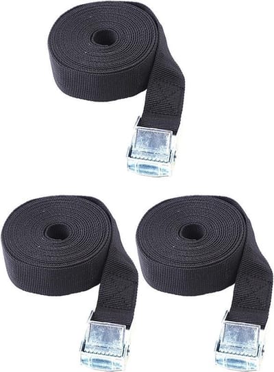 DW4Trading Spanband met Gesp 3 Meter - Sjorband - Bagagegordel - Set van 3 Stuks - 25 mm Breed - Zwart