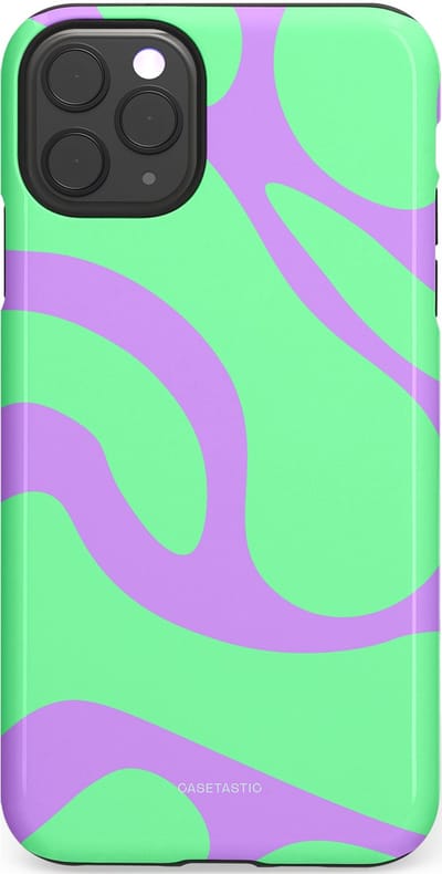 Casetastic Hoesje Geschikt voor Apple iPhone 11 Pro Max - Stijlvolle Beschermende Duo-layer Case - Pastelgolven Mint-Lila
