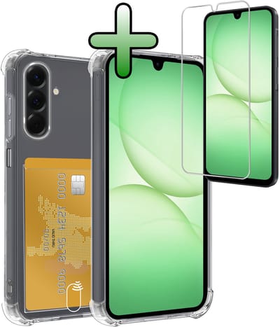 Hoesje Geschikt voor Samsung Galaxy A17 - Met Screenprotector - En Pashouder - En Kaarthouder - Telefoon Hoes Shockproof - Siliconen Case - Back Cover - Shock Proof - Pasjes Houder - Transparant