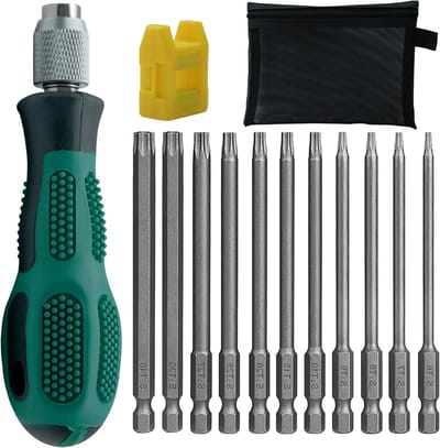 Complete Torx Schroevendraaier Set met 12 Stukken, Magnetisch en met Opbergtas - Inclusief T6, T7, T8, T9, T10, T15, T20, T25, T27, T30, T40 voor Accuschroevendraaiers en Ster Schroevendraaiers