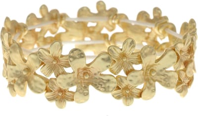 Behave - Elastische armband met bloemen goudkleur - zomerse stijl - 19 cm