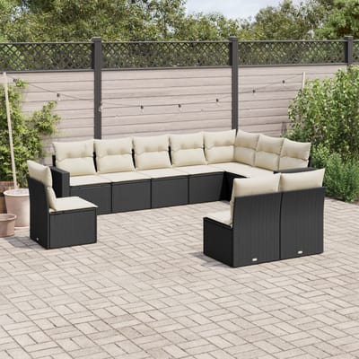 vidaXL - 10-delige - Loungeset - met - kussens - poly - rattan - zwart