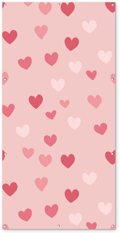 Tuinposter 100x200 cm - Tuindecoratie Hartjes - Patroon - Roze - Eenvoudig - Poster voor in de tuin - Buiten decoratie - Schutting tuinschilderij - Tuindoek muurdecoratie - Wanddecoratie balkondoek