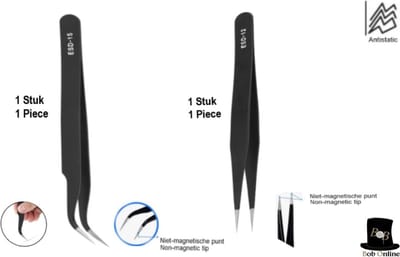 Bob Online – 2 Stuks – 1 x Gebogen Puntjes & 1 x Rechte Roestvrij Staal Precisie Pincetten – Top Kwaliteit Pincet – Antistatisch Pincet – Bent Tip & Straight Stainless Steel Precision Tweezers – voor Ambachten, Sieraden Maken, Elektronica enz.