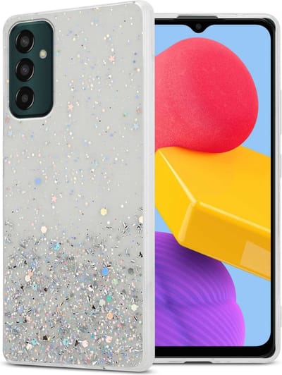 Cadorabo Hoesje geschikt voor Samsung Galaxy M13 4G in Transparant met Glitter - Beschermhoes van flexibel TPU silicone met fonkelende glitters Case Cover Etui