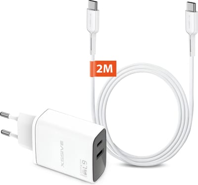 USB C Adapter 65W Snellader met USB C naar USB C Kabel - Geschikt voor Samsung Oplader - 2 Meter