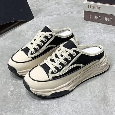 Herfst Dames Pantoffels Slijtvast Antislip Multifunctioneel Casual Comfortabel Vetersluiting Canvas Dames Pantoffels 40 gray