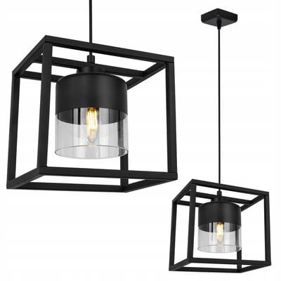 Hanglamp Roma Cage Zwart Glas E27 - Stijlvolle Loft Verlichting