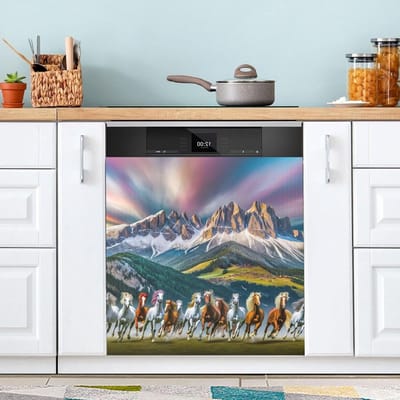 Vaatwasserhoezen Magnetisch - Apparaat Decor - Keuken Opfrissen - Universele Compatibiliteit - 58x66 cm - Running Horse Mountain