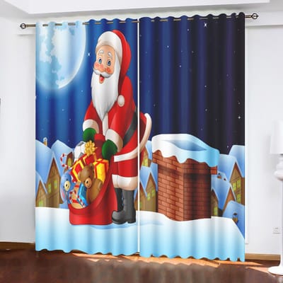 Kerstman Geschikte Huisdecoratie Woonkamer Slaapkamer Verduisterende Gordijnen Balkonscherm Cartoon Schattig Geperforeerd 100x140cm&Grommet Top gray