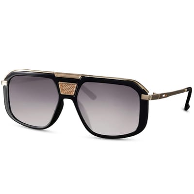 Retro - Zonnebril - WHS-5555 - Unisex - Zwart - Geelgoud - Smoke Blauw - 100% UV400 - Cat.3 - Incl: Hoesje & Poetsdoekje
