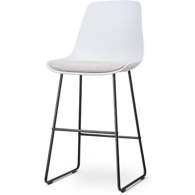 Nolon Nino-Liv Barkruk Wit met Beige Zitkussen - Zwart Onderstel - 75 cm - Barstoel - Barkruk met Rugleuning