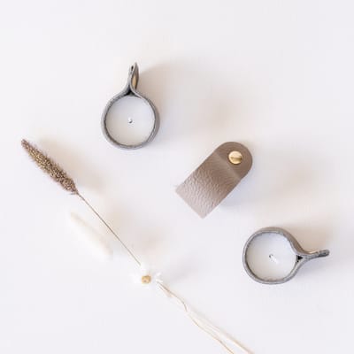 The Leather Rebel - Waxinelichthouder Taupe - Leer