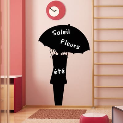 Schoolbordsticker - uitwisbare zelfklevende muurstickers - VROUW MET EEN PARAPLU - 135 x 85 cm