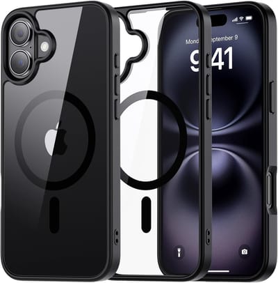 Casemania Hoesje Geschikt voor Apple iPhone 16 - Zwart - Bumper Hoesje Geschikt voor MagSafe - Zachte TPU Rand en Krasbestendige Transparante Achterkant Back Cover - Black