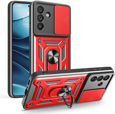 MobyDefend Hoesje - Geschikt voor Samsung Galaxy A36 / Galaxy A56 - Pantsercase Met Draaibare Ring - Rood