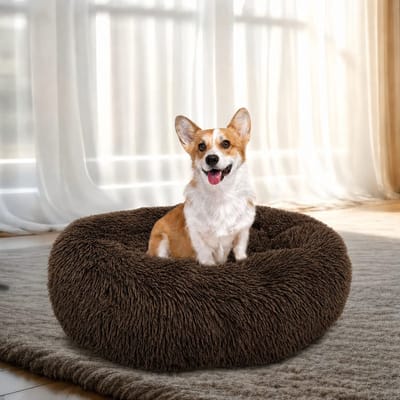 Hondenbed, kattenkussen, donut, knuffeldier, rond, gezellig en verwarmend, pluche kussen voor kleine en middelgrote honden, katten, cadeau voor kleine honden en katten (90 cm)