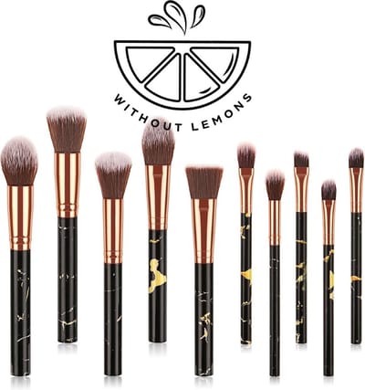 Kabuki Make-up borstels - set van 10 stuks - Kabuki - Kwastenset - Oogschaduw Poeder - Shmink borstels - Zwart/goud - Without Lemons