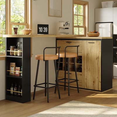 DESMIU Uitschuifbare Eettafel - Opbergruimte Met Lades En Wijnvak - Voor Keuken Woonkamer En Balkon - Mdf En Metaal - Houtkleur - 138 Tot 220 Cm