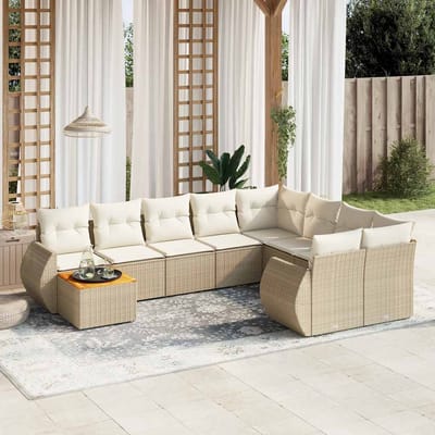 vidaXL - 10-delige - Loungeset - met - kussens - poly - rattan - beige