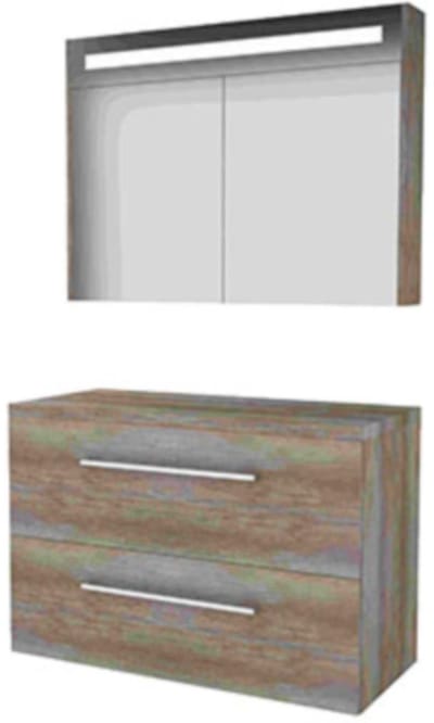 Basic-Line Premium 46 Badkamermeubelset - 100 x 46 cm - Met Grepen - 2 Lades - Wastafelblad - Spiegelkast met LED Verlichting - Scotch Oak